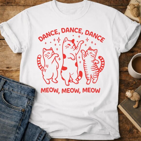 Tops - Cute Dancing Cat Shirt, Funny Cat Tshirt, Cat Lover Gift